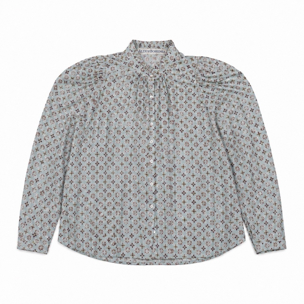 Alix of Bohemia Annabel Shirt Blue Smoke Cotton Floral Blouse M